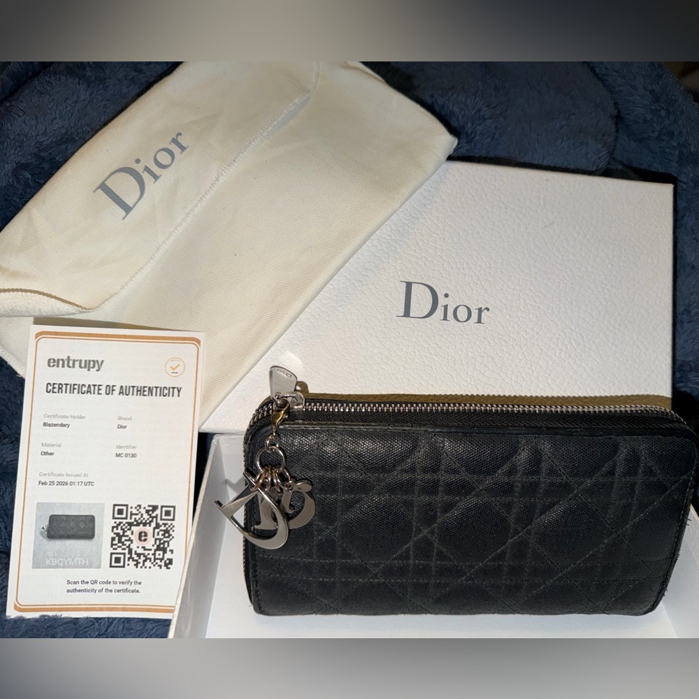 Dior Black Quilted Leather Zippy Wallet with Silver Charm